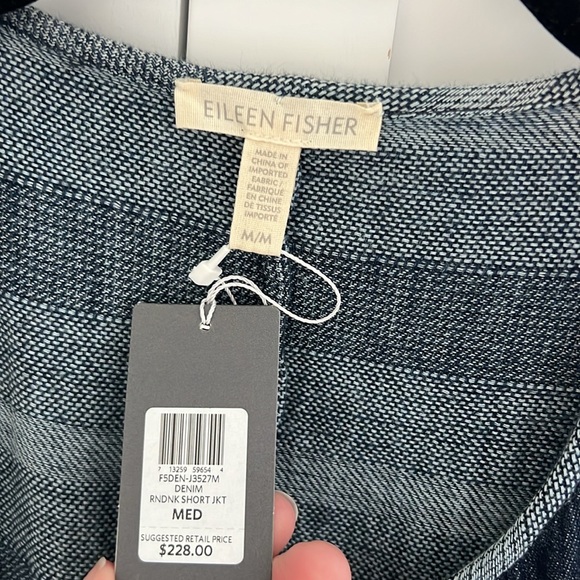 NWT Eileen Fisher Denim Round Neck Short Jacket - Picture 2 of 9